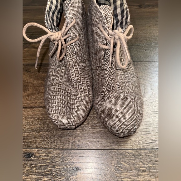 TOMS Women's Desert Wedge Ankle Booties Grey Tweed Knit Canvas Lace Up,Size 9.5 - Picture 3 of 7